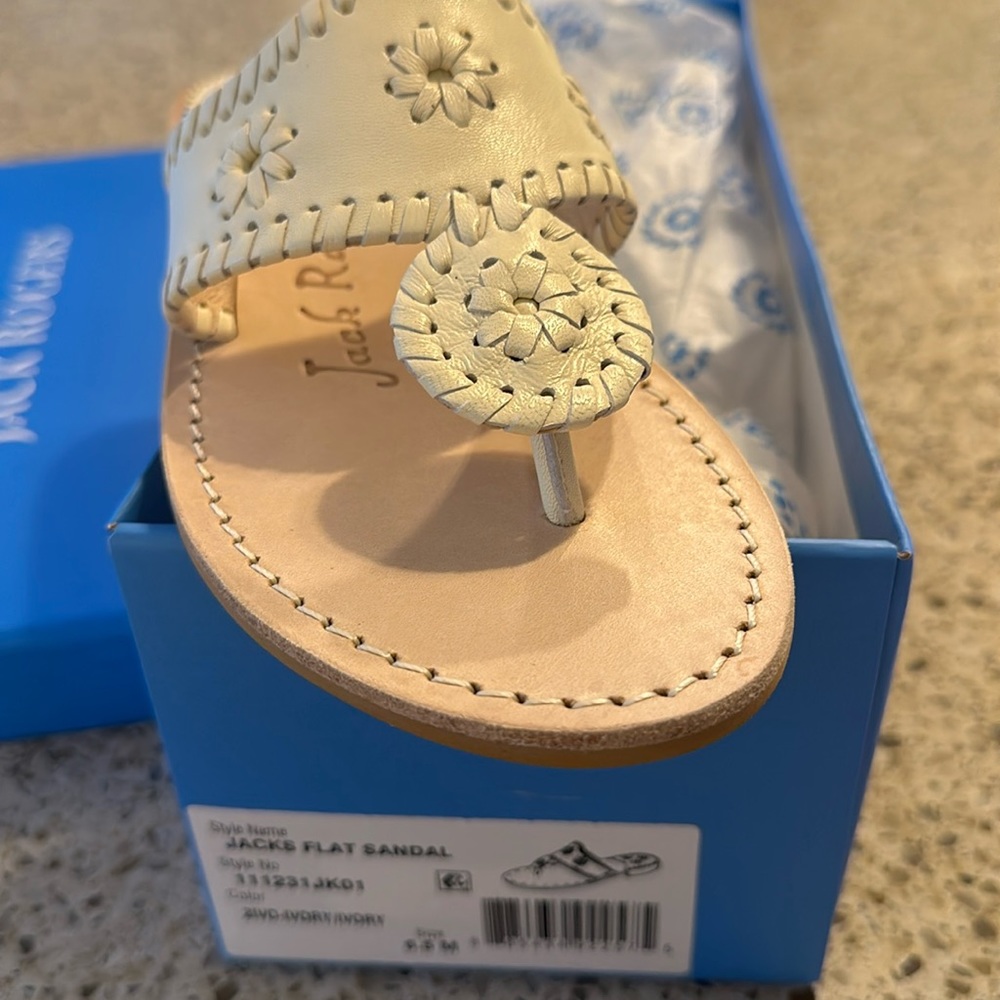 New in box. Jack Rogers flat sandal in ivory. 6.5